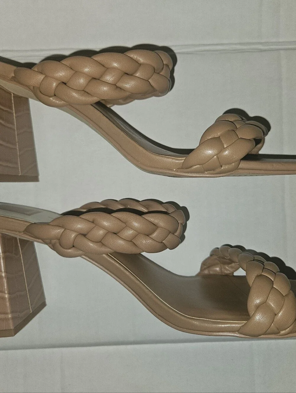 Dolce Vita Paily Cafe Stella Braided-Strap Slide Sandals in Tan With Block Heel